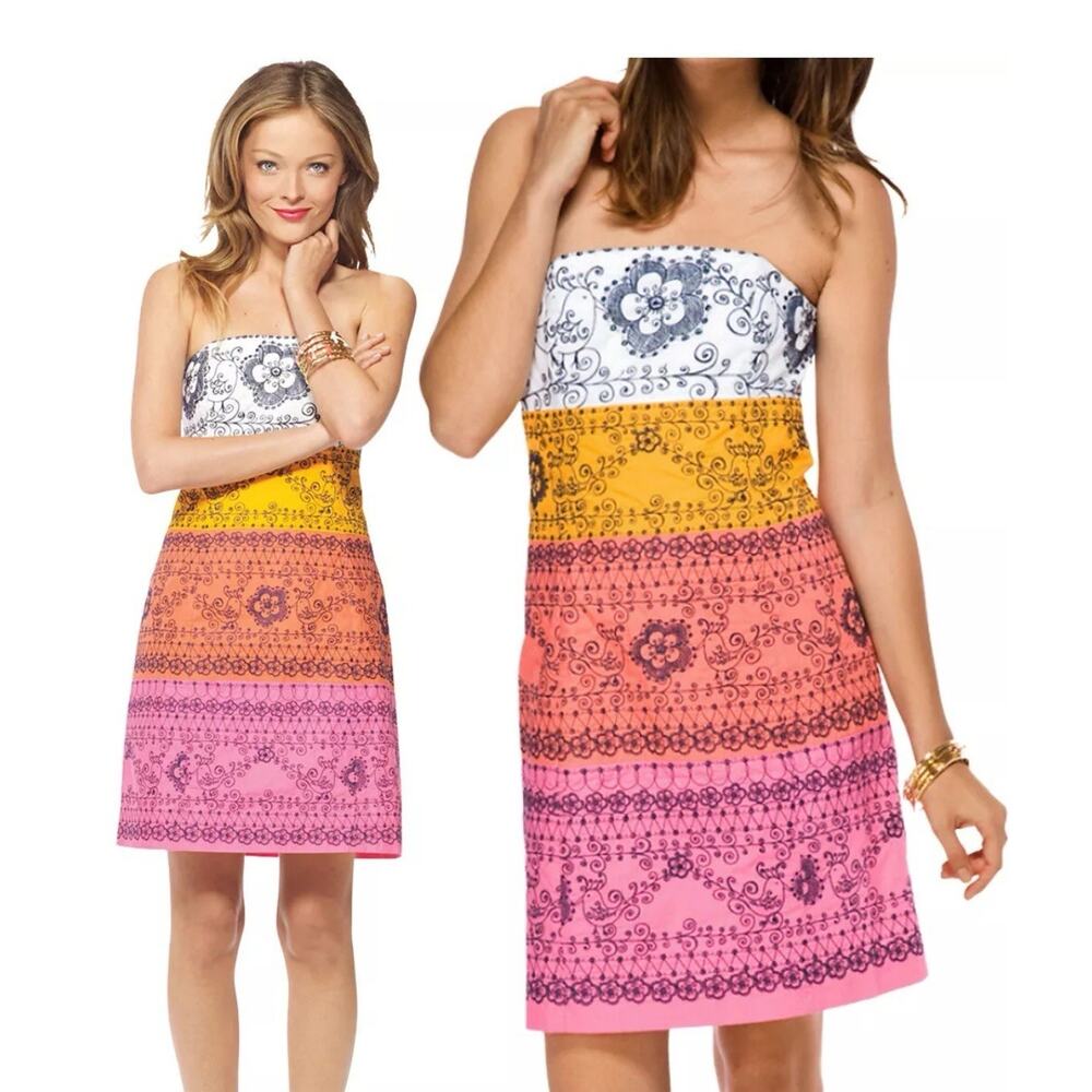 Lilly Pulitzer Bowen Shift Dress Boho Preppy Embroidered Y2K Vintage MINI Sz 6